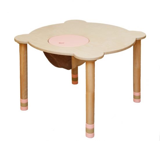 Round table pink / natural wood