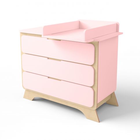 Chest of drawers with changing table Nova pink / natural wood