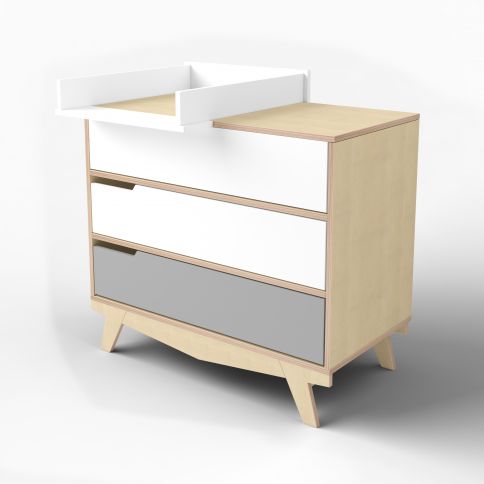 Chest of drawers with changing table Scandic white / grey