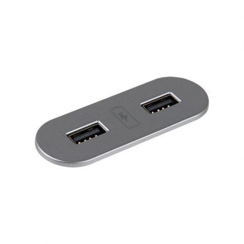 Toma USB VersaPICK ovalada, 2 puertos USB (5V, 2,1A), 110-220V gris