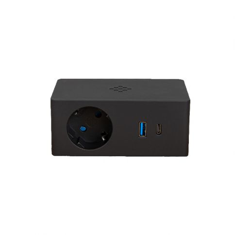 Caja de enchufes Versa Q, 1 toma + 2 puertos USB (A+C) (5V, 3A), 110-220V, 16A negro