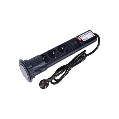 ELEKTRIMA TUBUS Extensión de mesa empotrada redonda 60mm, 3x schuko, 2xUSB 2.4A 5V negro