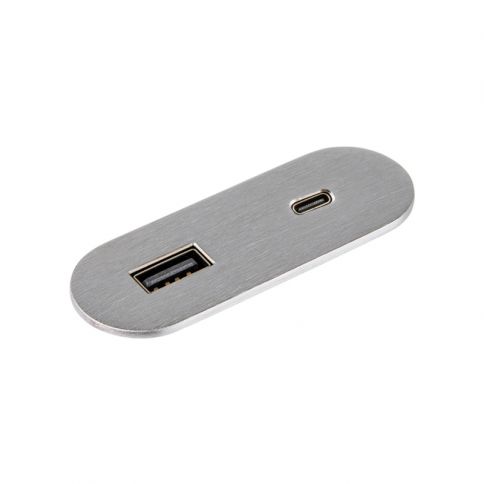 VersaPICK Toma USB ovalada, 1 puerto USB (5V / 9V, 3A / 2A), 110-220V acero inoxidable