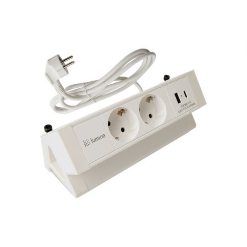 Enchufe de superficie Lumine ORION 2xenchufes, 2xUSB A+C (15,5W) blanco