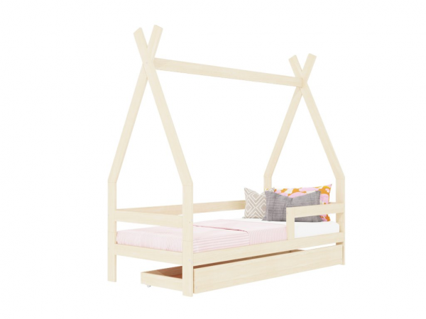 Benlemi SAFE en forma de tipi con dos protectores de cama y cajón de almacenaje 90x160 cm