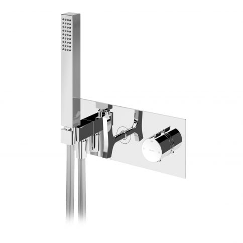 Bruma Royale Mezclador termostático empotrado de 3 salidas con juego de ducha de mano, cromado