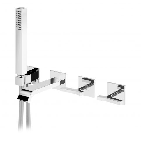 Bruma Royale Mezclador empotrado de diseño Progressive con 3 salidas, caño para bañera EdgeQ y ducha de mano Quadra Gunmetal