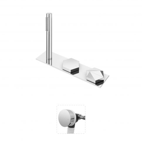 Bruma Utopia Conjunto de baño-ducha con teleducha, llenador de bañera, inversor antisalpicaduras integrado, flexo de ducha Lux gris con accesorios de color Cielo nocturno