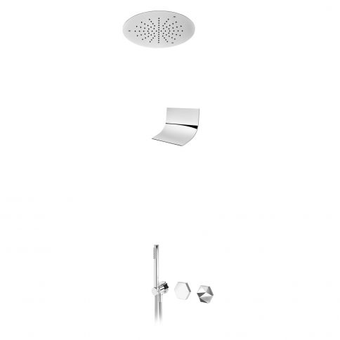 Bruma Utopia Juego de ducha progresivo con cabezal de ducha de Ø380 mm, ducha en cascada Luna y juego de ducha de mano, Blanco puro