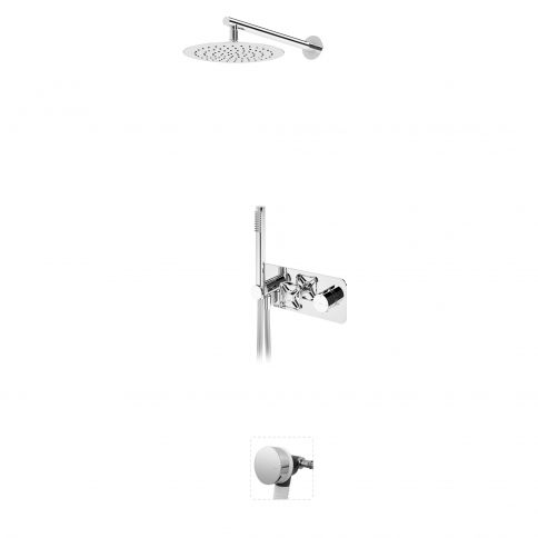 Bruma Navy Conjunto termostático de baño-ducha con rociador de Ø250 mm, ducha de mano y llenador de bañera, cromo