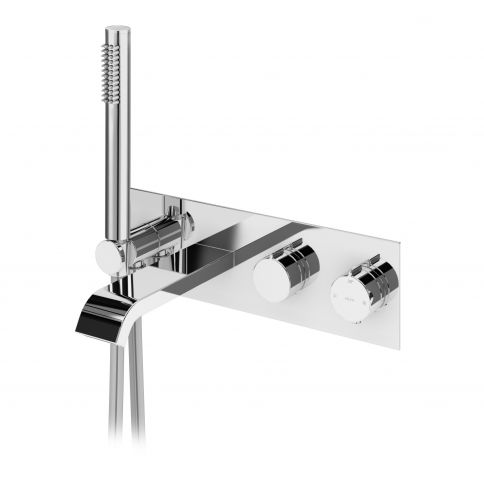 Bruma Breeze Mezclador termostático VenusQ con caño de bañera Edge y ducha de mano, Blanco puro