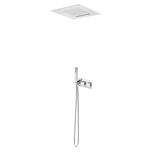 Bruma Adamastor Conjunto termostático Celsius con rociador (Lluvia/Cascada) y ducha de mano, Blanco puro