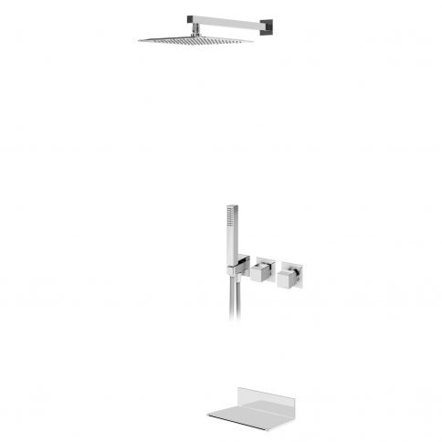 Bruma Adamastor Conjunto con rociador de 250x250 mm, ducha de mano Quadra y caño de cascada Flat, Blanco puro