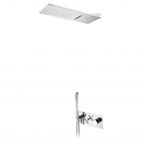 Bruma Hera Conjunto termostático con ducha Line Cascade (Lluvia/Cascada) y teleducha, Blanco Puro