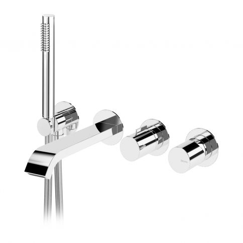 Bruma Avalon Mezclador con caño de bañera Edge y ducha de mano, Blanco Puro