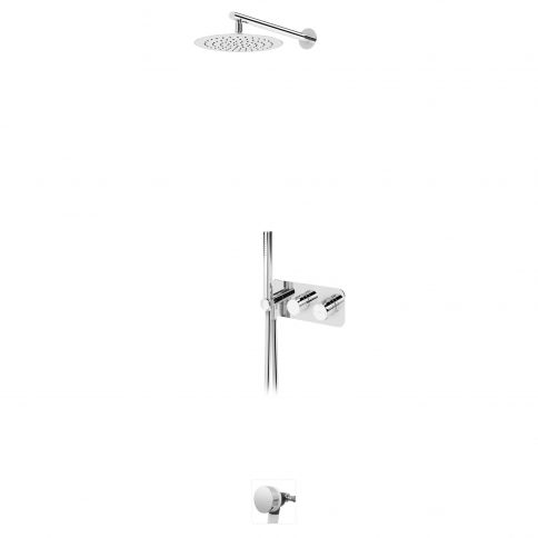 Bruma Avalon Conjunto termostático de baño-ducha con rociador Ø250 mm, set de teleducha Elo y llenador de bañera - VenusQ, Niebla Matinal