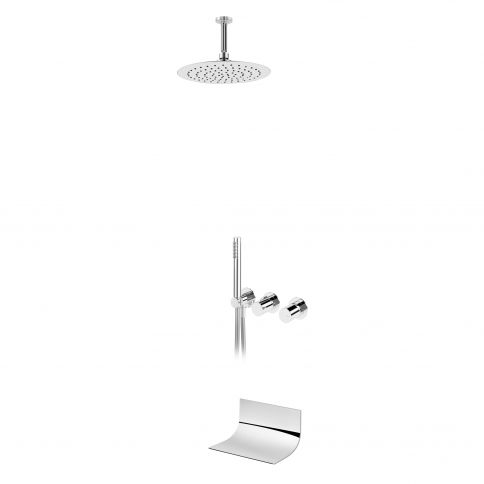 Bruma Avalon Conjunto de baño-ducha con rociador Ø250 mm, brazo de ducha a techo 100 mm, set de teleducha Elo y caño de cascada Luna, Cromo
