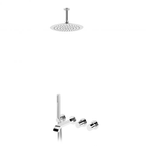 Bruma Avalon Conjunto con rociador Ø250 mm, brazo de ducha a techo 100 mm, set de teleducha Elo y caño de bañera, Niebla Matinal
