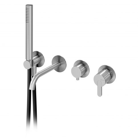 Bruma X-Alpha Mezclador horizontal con caño de bañera y conjunto de teleducha, Acero inoxidable satinado