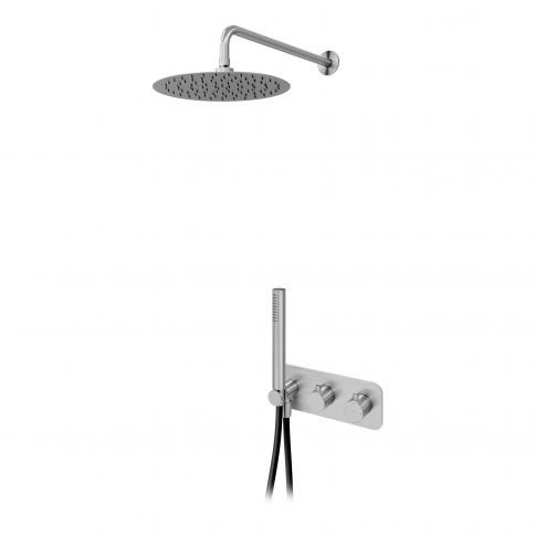 Bruma X-Alpha Conjunto de ducha termostático con rociador Ø250 mm y conjunto de teleducha, Acero inoxidable satinado