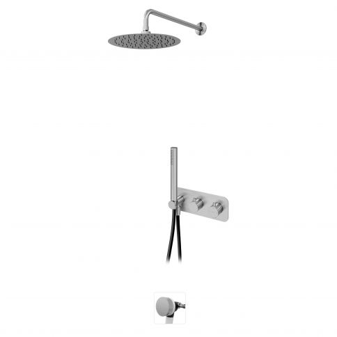Bruma X-Alpha Conjunto termostático con rociador Ø250 mm, conjunto de teleducha y llenado de bañera, Acero inoxidable satinado