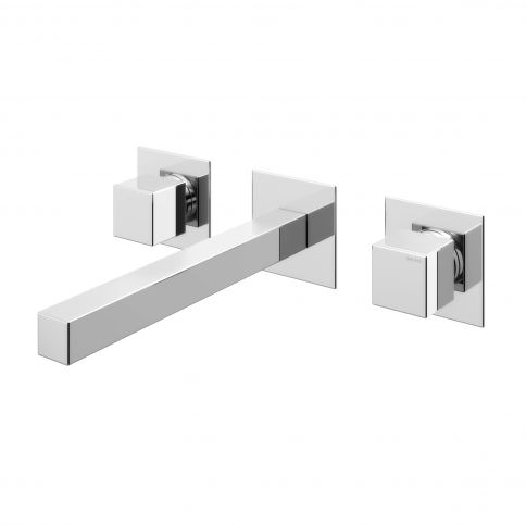 Bruma Escudo Mezclador de lavabo de pared de 3 orificios, Blanco puro