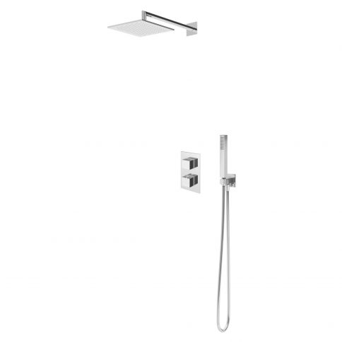 Bruma Escudo Set de ducha con rociador ABS 200x200 mm, set de teleducha Quadra y mezclador termostático Celsius, Niebla matutina