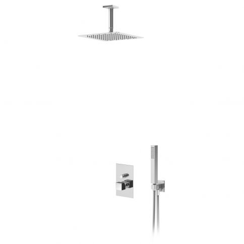 Bruma Escudo Set de ducha con rociador de acero inoxidable 250x250 mm, brazo de ducha de techo 100 mm y set de teleducha, Gunmetal