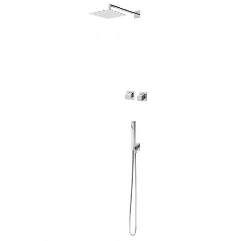 Bruma Escudo Set de ducha horizontal con rociador de acero inoxidable 250x250 mm y set de teleducha independiente, Blanco puro