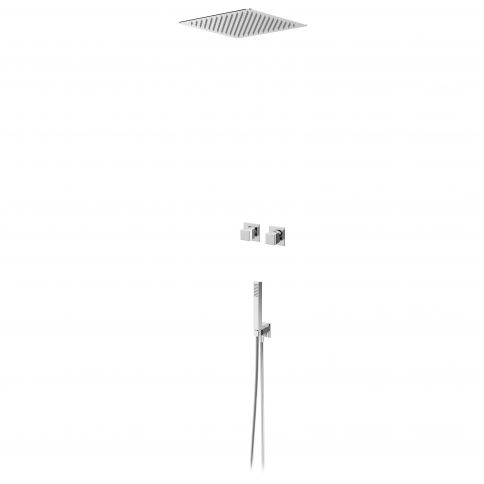 Bruma Escudo Set de ducha con rociador EasyFix 300x300 mm (Lluvia) y set de teleducha independiente Quadra, Cromo