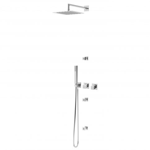 Bruma Escudo Set de ducha con rociador de acero inoxidable 250x250 mm, 3 jets de ducha y set de teleducha independiente Quadra, Cromo