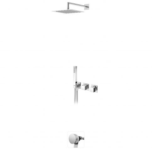 Bruma Escudo Set de baño-ducha con rociador de acero inoxidable 250x250 mm, set de teleducha Quadra y caño de bañera, Niebla matutina