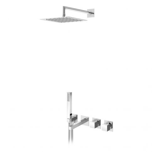 Bruma Escudo Set de baño-ducha con rociador 250x250 mm, set de teleducha Quadra y caño de bañera, Puesta de sol