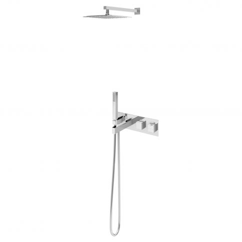 Bruma Escudo Set termostático de baño-ducha con rociador 250x250 mm, set de teleducha Quadra y caño de bañera - Celsius, Puesta de sol