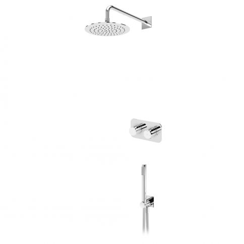 Bruma Lusa Conjunto de ducha con rociador de acero inoxidable Ø250 mm, conjunto de teleducha independiente Elo y mezclador termostático VenusQ, Cromo