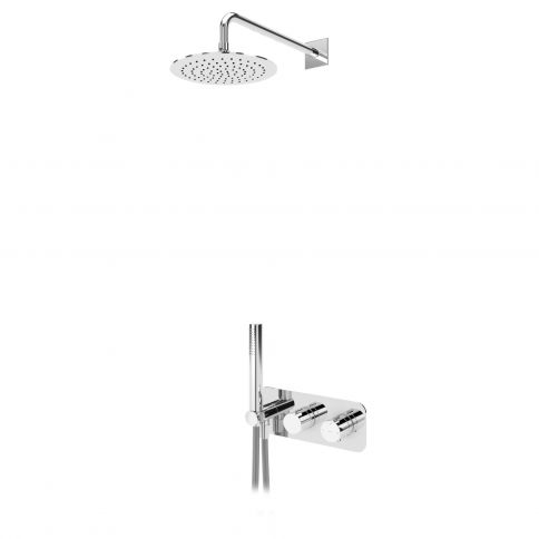 Bruma Lusa Conjunto con rociador de acero inoxidable Ø250 mm, conjunto de teleducha Elo y mezclador termostático VenusQ, Blanco puro