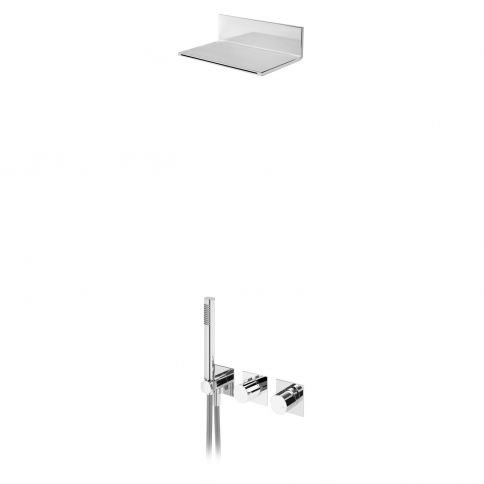 Bruma Lusa Conjunto con ducha de cascada Flat de acero inoxidable y conjunto de teleducha, Niebla matutina