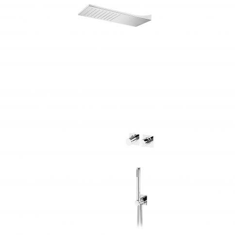 Bruma Lusa Conjunto con ducha Line (Lluvia) y conjunto de teleducha independiente Elo, Blanco puro