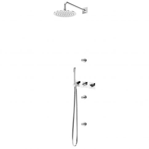 Bruma Lusa Conjunto con rociador de acero inoxidable Ø250 mm, 3 jets y conjunto de teleducha independiente Elo, Niebla matutina