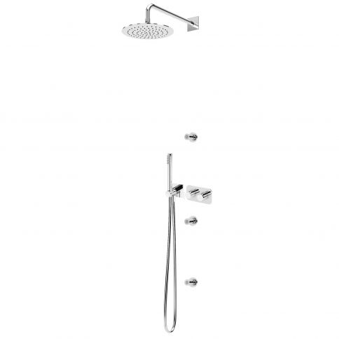 Bruma Lusa Conjunto con rociador de acero inoxidable Ø250 mm, 3 jets, conjunto de teleducha independiente Elo y mezclador termostático VenusQ, Satinox