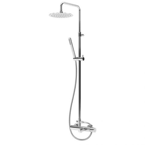 Bruma Leaf Sistema de baño-ducha con rociador de acero inoxidable y barra de ducha telescópica, Latón Viejo