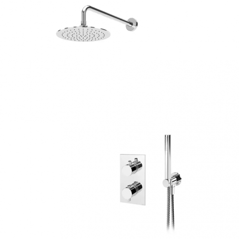 Bruma Leaf Conjunto termostático con rociador de ABS Ø230 mm y set de ducha de mano Elo, Cromo