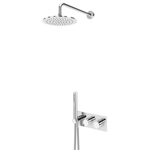 Bruma Leaf Conjunto termostático con rociador de acero inoxidable ultra fino Ø250 mm y set de ducha de mano Elo - VenusQ, Cromo