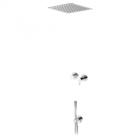 Bruma Leaf Conjunto con rociador EasyFix 300x300 mm (Lluvia) y set de ducha de mano independiente Elo, Cromo