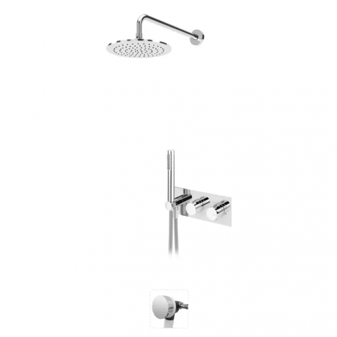 Bruma Leaf Conjunto termostático de baño-ducha con rociador de acero inoxidable Ø250 mm, set de ducha de mano Elo y llenador de bañera – VenusQ, Puesta de sol