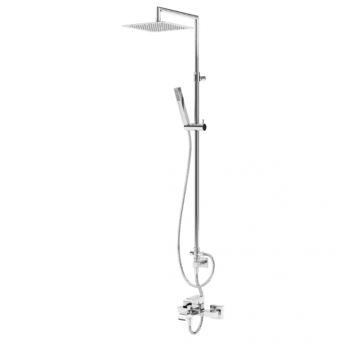 Bruma Linea Sistema de baño-ducha con ducha fija de acero inoxidable UltraThin y barra de ducha ajustable, Blanco puro