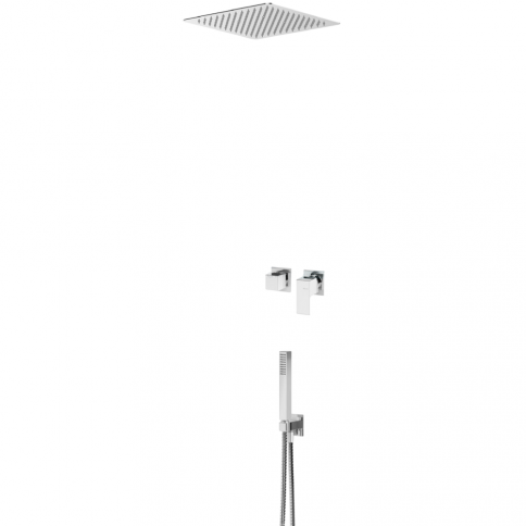 Bruma Linea Set de ducha con rociador superior EasyFix 300 x 300 mm (Lluvia) y set de ducha de mano independiente Quadra, Cromo