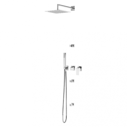 Bruma Linea Set de ducha con rociador de acero inoxidable 250x250 mm, con 3 inyectores y set de ducha de mano independiente Quadra, Puesta de sol