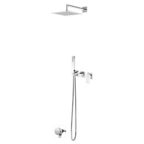 Bruma Linea Set de baño-ducha con rociador de acero inoxidable 250x250 mm, set de ducha de mano Quadra y llenador de bañera, Niebla matutina