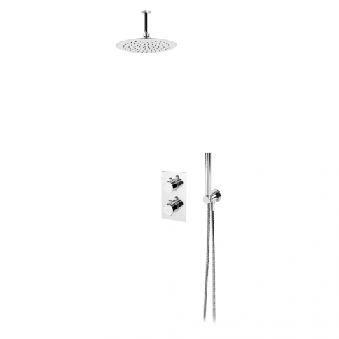 Bruma Lusitano Set de ducha termostático con rociador ABS Ø230 mm, brazo de ducha a techo 100 mm y set de ducha manual Elo, Cromo